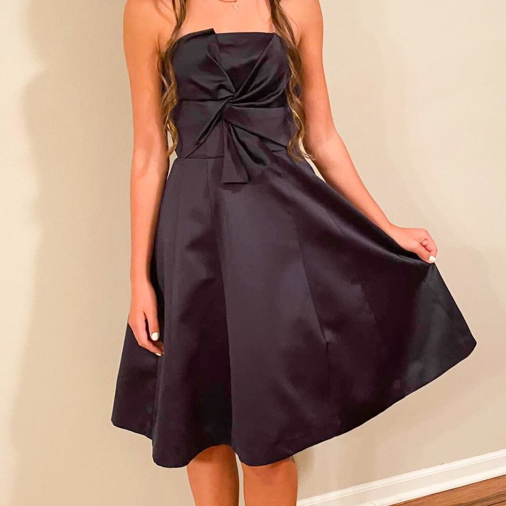 H&M Knee Length Party Dress Navy Blue Size 2/4 Strapless - Picture 4 of 4